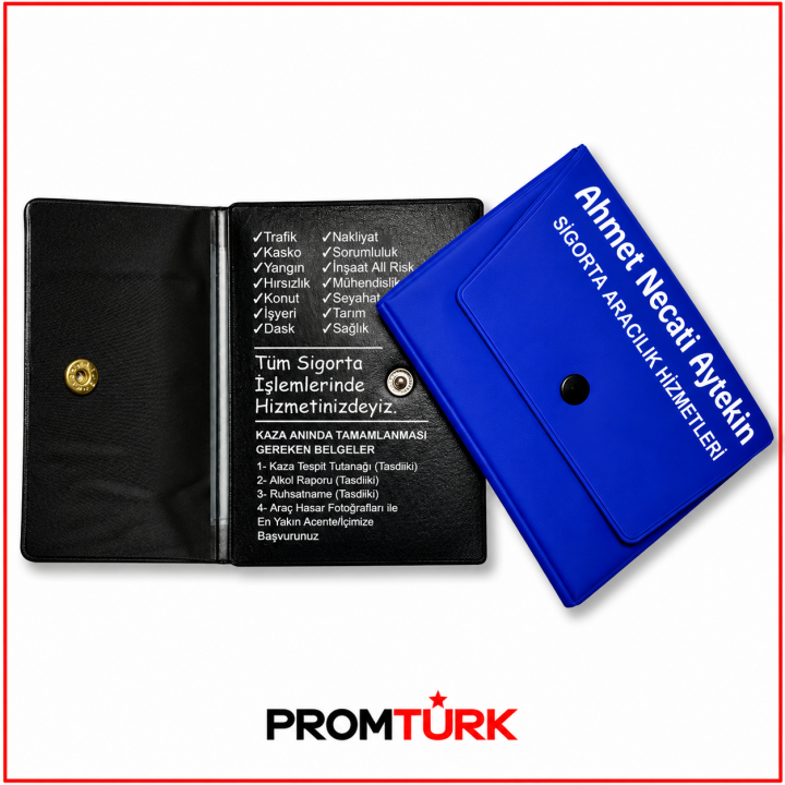 Çıtçıtlı Mavi Siyah Baskılı Promosyon Ruhsat Kabı